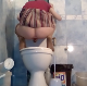A Russian woman squats over a toilet while taking a piss and a hard, wide shit at the same moment. Vertical format video. About 2 minutes.